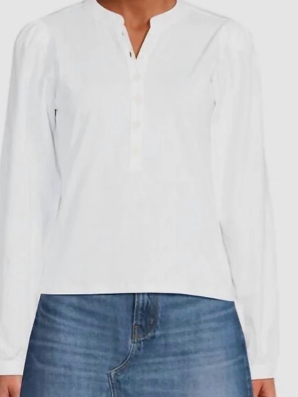 Frame Denim White Button-Front Puff Sleeve Henley